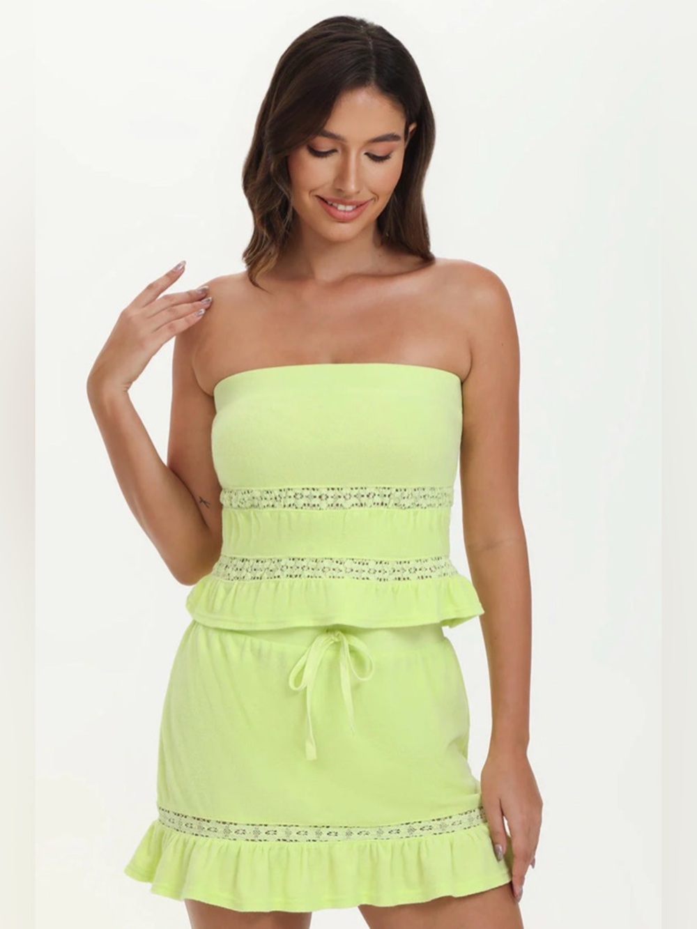 Juicy Couture Towel‎ Terry Skirt & Tube Top Set Lace Trim Pear XL